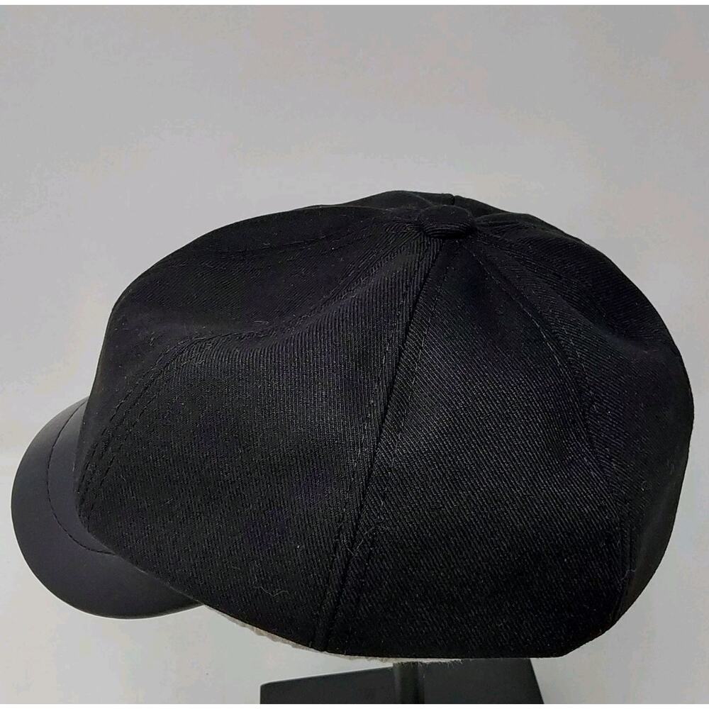 Black Baker Boy Newsboy Cap Faux Leather Brim Women's One Size Hat - Picture 4 of 6